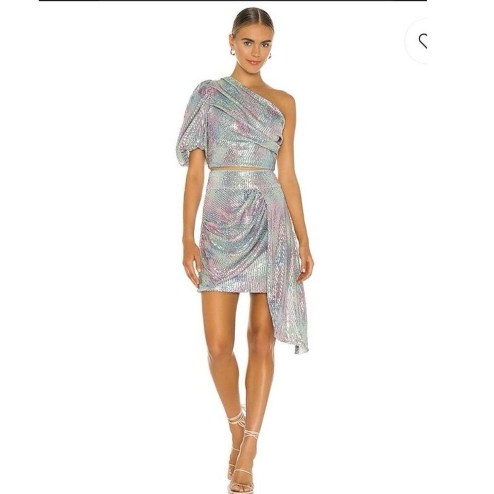 Elliatt Blue Purple Sequin Evora One Shoulder Top Size Small